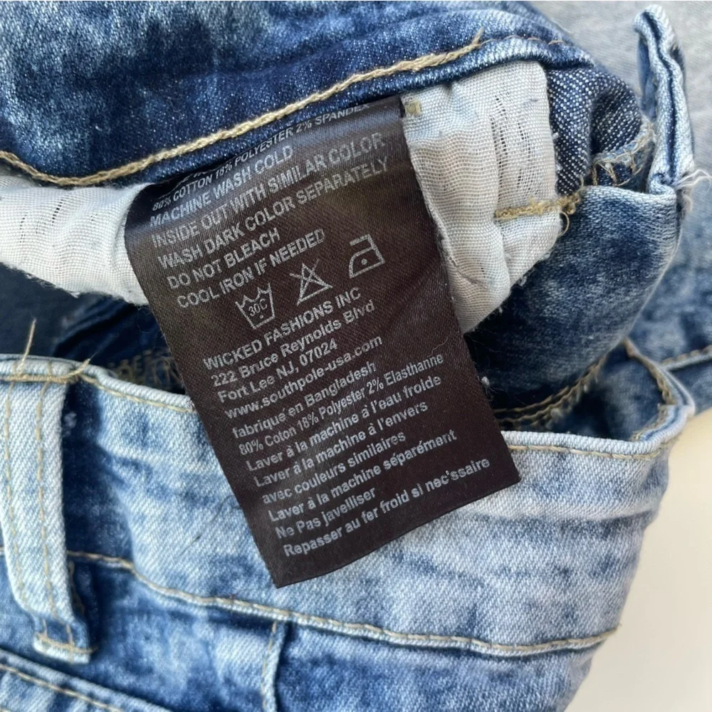 South Pole Men's Blue Acid Washed Slim Denim Jean Shorts Size 30